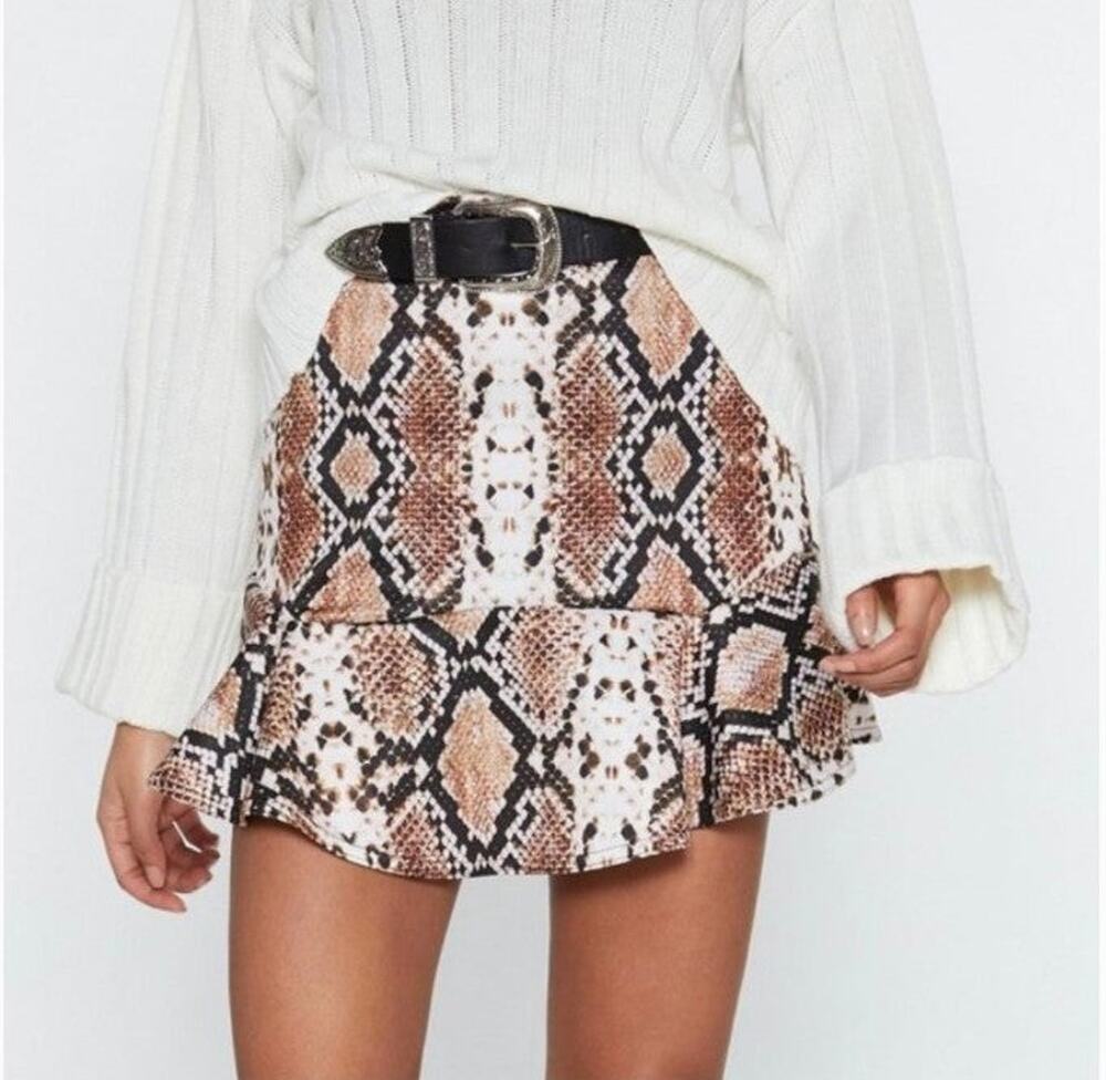 Nasty Gal Snake Print Ruffle Mini Skirt Size M
